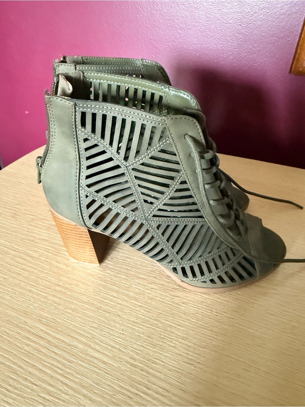 George Olive Green Cutout Lace-Up Block Heel Booties